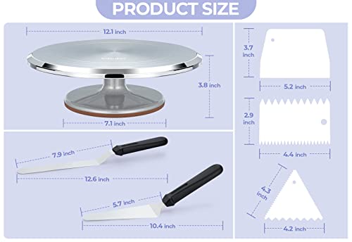 Cake Turntable, Ohuhu Aluminium 12'' Cake Decorating Kit Supplies Rotating Cake Stand Revolving Spinner Table Baking Kits With 2 Icing Spatula 3 Comb Icing Smoother Professional Lazy Susan Decor Gift #TOP5