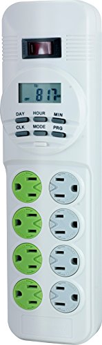 GE 14024 Surge Protector and Digital Timer, 8 Outlets, 7-Day Programmable, 4-Ft Cord
