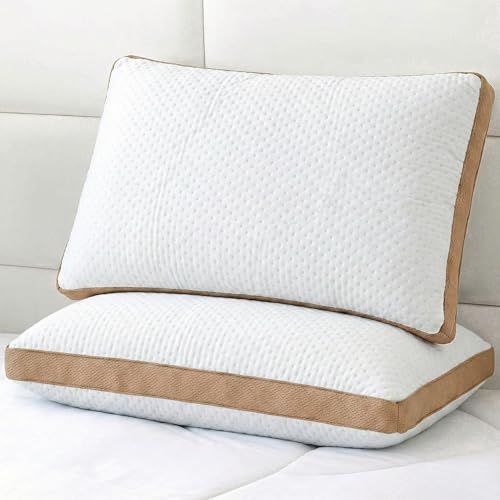 Image of AYKA Premium Microfiber Pillow for Sleeping | Super Soft & Fluffy Bed Pillow | 100% Virgin Microfiber Filling | Breathable | Ideal for All Sleeping Positions | 17x27 Inch | Quilted | Pack of 2