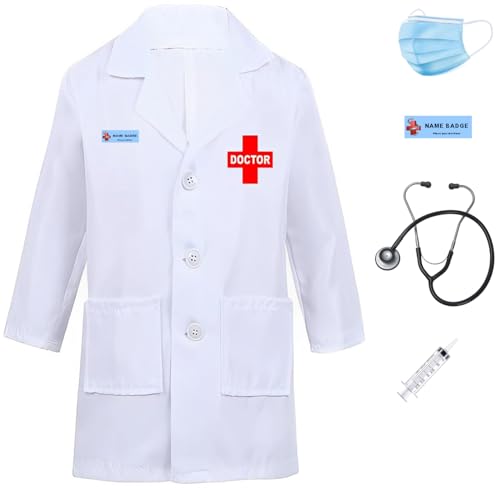 Image of FancyDressWale Doctor dress for Girls and Boys with Strethoscope, Mask, Syringe and Name badge