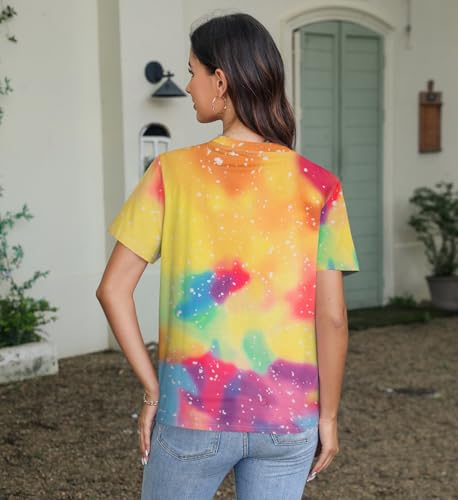 Women Tie Dye V-Neck Shirts Summer Vintage Tunic Tops Fashion Casual Swing Short Sleeve Shirts Blouse Soft Tee4