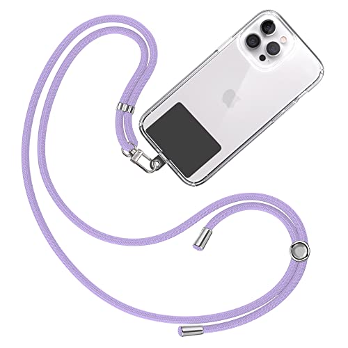 TBOC Tour de Cou Telephone Portable Cordon Collier Laniere Universel [Lilas] avec [Patch de Fixation Noir] Sangle de Suspension Amovible Réglable Résistante Compatibles avec Plupart des Smartphones Cover
