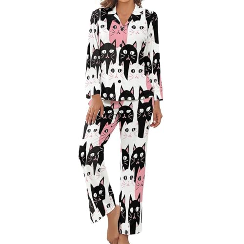 Pyjama femme chat mignon ensemble 2 pièces pantalon grande taille