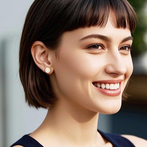 ESSIE ODILA Gold Earrings for Women 18K Gold Studs Earrings for Women Dainty Womens Earring Studs Birthday Christmas Valentine's and Mother's Day Gift Hypoallergenic Stud Earring for Womens 7.5mm4
