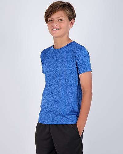 5 Pack: Boys Girls Active Athletic Quick Dry Dri Fit Short Sleeve T-Shirt Crew Neck Tops Teen Gym Undershirts Tees Youth Basketball Clothes Moisture Wicking Performance-Set 12,Large (12-14) #TOP3