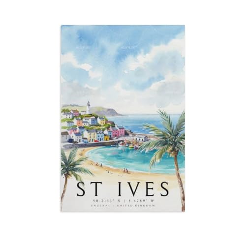 Poster St Ives aquarelle vintage pour habiller un grand mur vide de bureau ou salon
