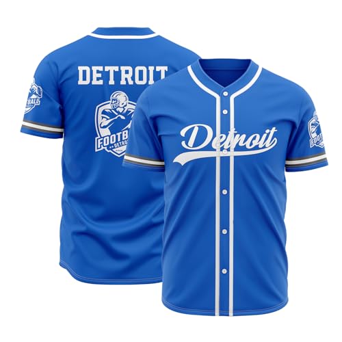 Classic Men City World Game Button Down Stitched Baseball Sport Fan Jersey Blue M