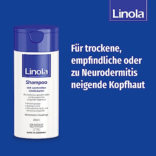 Linola Shampoo, 1 x 200 ml - Pflegeshampoo für trockene, empfindliche oder zu Neurodermitis neigende Kopfhaut - silikonfrei, ohne Farb-, Duft- und Konservierungsstoffe – Bild 4
