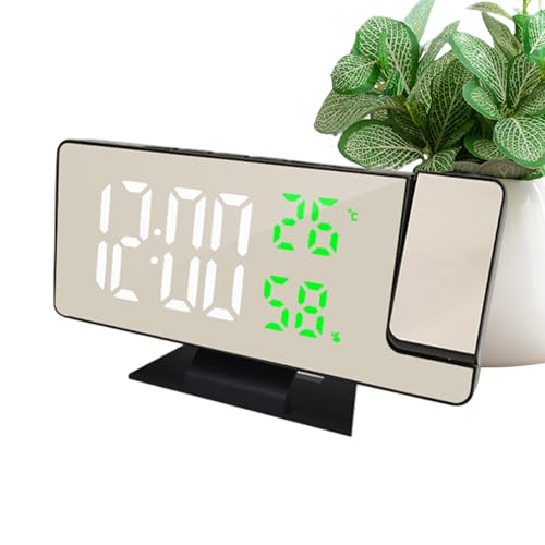 Reloj De Proyección Digital: Pantalla De Espejo LED De 7.8 Pulgadas, Proyector Decorativo Ajustado De 180 Grados | Energía Elegante Con Control De Brillo De 4 Niveles Para Dormitorio