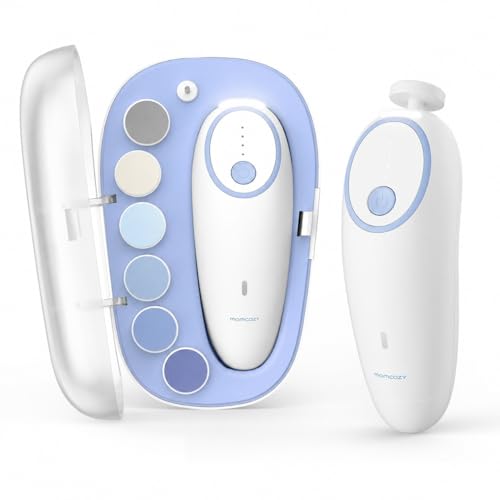 Momcozy Baby Nagelfeile Elektrisch Sanfter Baby Nageltrimmer Elektrisch Wiederaufladbar Baby Nagelknipser Elektrisch 7 Schleifkopf Ersatzpads Blau