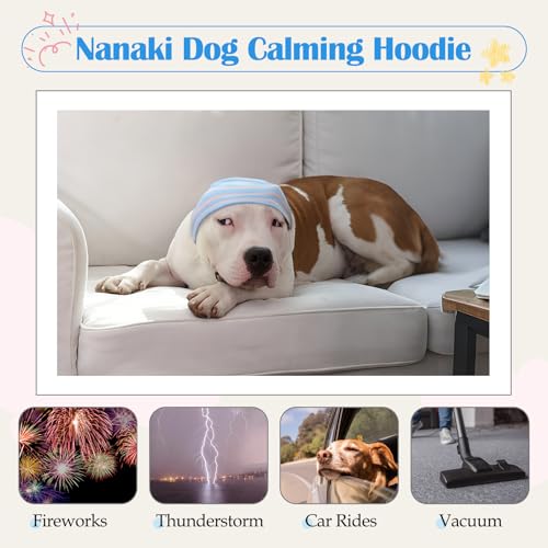 Image of Nanaki Calming Hoodie Dog Grooming Ear Cover Anxiety Relief-No Shake Dog Ear Wrap Hematoma, Striped Head Wrap Snoods for Noise Protection, Bath, Fireworks, Thunderstorm, Blow Drying, Warm-Keeping