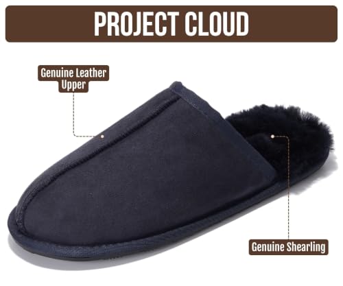 Image of Project Cloud Men's 100% Genuine Leather Shearling Memory Foam Slippers