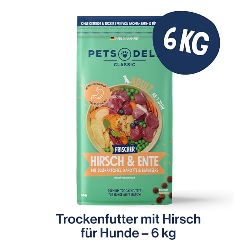 Pets Deli Classic Hunde Trockenfutter Hirsch, Ente & Süßkartoffel, leicht verdaulich, getreidefrei, ohne Zucker, 6 kg, Premium Qualität