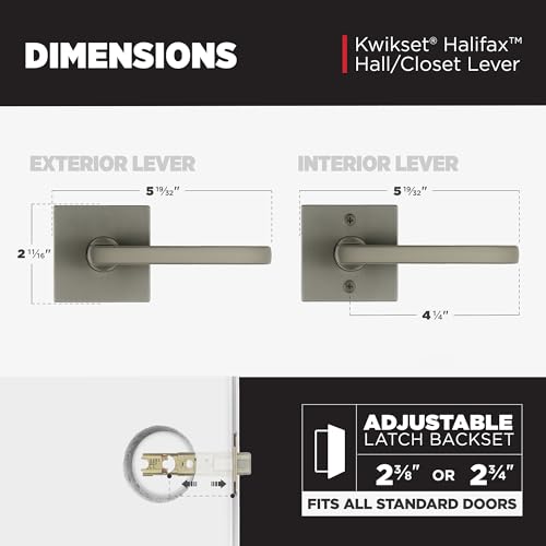 Image of Kwikset Halifax Interior Square Passage Door Handle, Lever for Closet and Hallway Doors, Reversible Non-Locking Handle Lever, Gunmetal