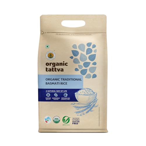 Image of Organic Tattva, Organic Traditional Basmati Rice 5Kg | Everyday Basmati Rice | Source of Protein| Naturally Gluten Free | Flavorful and Aromatic Rice | Pesticide and Chemical Free