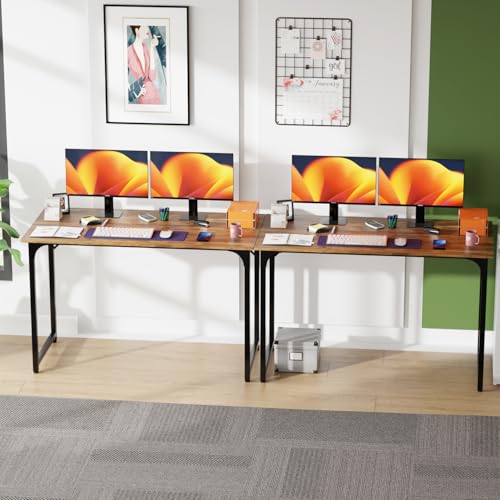 Image of PayLessHere | 47 Inch Computer Desk | Brown | Office Desk with Metal Frame, Adjustable Feet | Water-Resistant, Scratchproof Surface | Sturdy Writing Table for Home Office or Study | Pack of 2