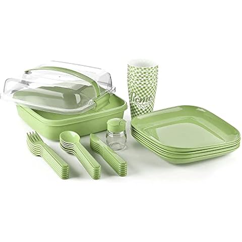 Tribello Camping-Picknickgeschirr-Set mit Etui, Set für 6 Stück, 32 Stück Cover