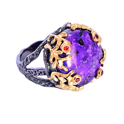 Bague ronde en sugilite violette et argent sterling 925 pour homme et femme