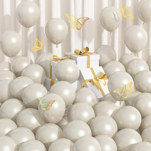 Image of Pearl White Sand Balloons 5 Inch, 100 PCS Small Beige Cream Off White Pearl Balloons, Boho Neutral Nude Tan Helium Mini Balloon for Arch Birthday Wedding Bridal Shower Anniversary Party Decoration