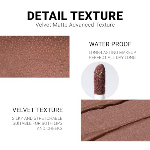 Image of evpct 1Pcs Brown Matte Liquid Lipstick Lip Gloss Glossy Set for Black Women 24 Hour Silky Velvet Lipstick labiales matte larga duracion mate 24 horas originales 02#