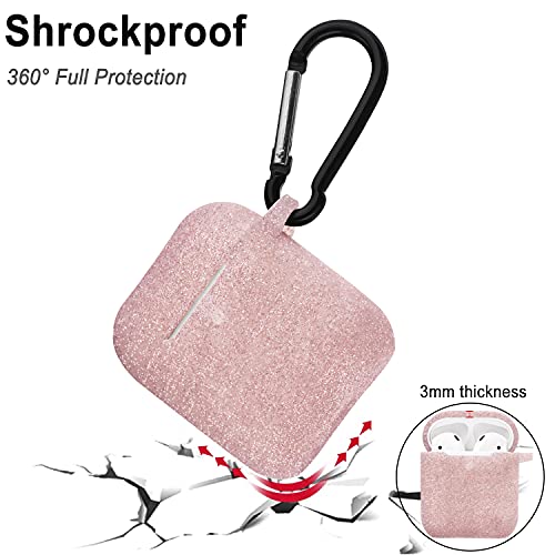 Airpod Case Soft Silicone Glitter Flexible Skin, Yomplow Airpods Case Cover For Apple Airpods 2&1 Cute For Girls With Keychain (Glittery Rose Gold) #TOP5
