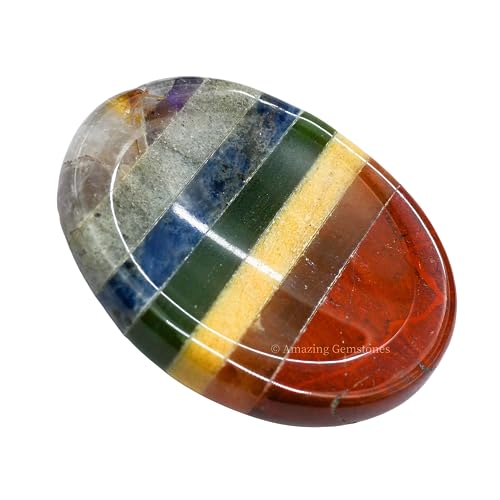Image of Amazing Gemstone 7 Chakra Worry Stone Meditation Crystals and Healing Stones