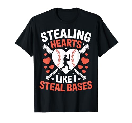Girls Who Love Baseball Stealing Bases Hearts T-Shirt
