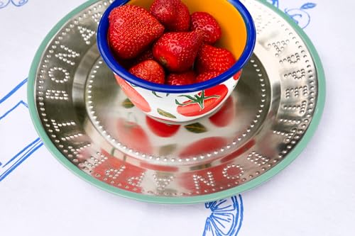 Talking Tables Handgefertigter Edelstahlteller mit grünem Emaille-Rand, langlebige Beilage, leicht, für den täglichen Gebrauch drinnen oder draußen, Essen, Picknick, Camping, Grillen, Sommergeschirr,