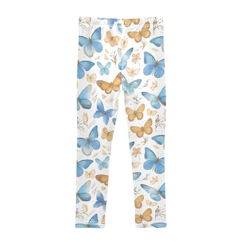 Watercolor Blue Girls' Leggings Toddler Doodles Brown Butterfly Kids Yoga Pants Dance Active Tights 4T2