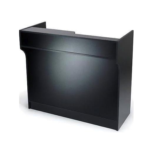 Free-Standing Black Melamine Register Stand, With Adjustable Shelves, Pull-Out Drawer, And Check Writing Area