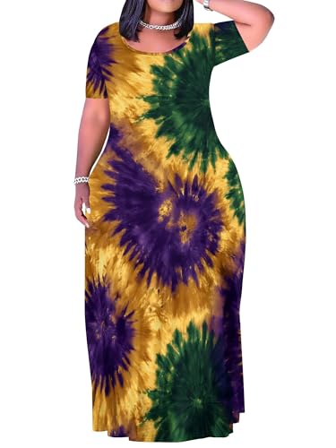 Image of SUZONANA Plus Size Dresses for Women Summer Casual Maxi Dress Short Sleeve Loose Vacation Dress