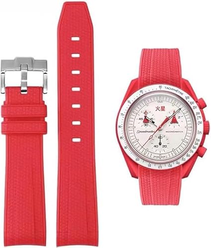 Yhmoo WatchBands for Moonswatch Watch Rubber for Omega x Swatch MoonSwatch 20mm Rolex Seiko Watch Carbon firbe grain Silicone Men with Stainless Steel Replacement Bracelet Original Bracelet Omega x Swatch MoonSwatch Speedmaster (Red)
