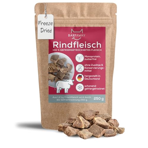 BARFAWAY gefriergetrocknetes Rindfleisch, Premium Muskelfleisch, gesunde Hundeleckerlies, getreidefrei, zuckerfrei, 100% natürlich ohne Zusätze, Deutsche Herstellung, 250 g