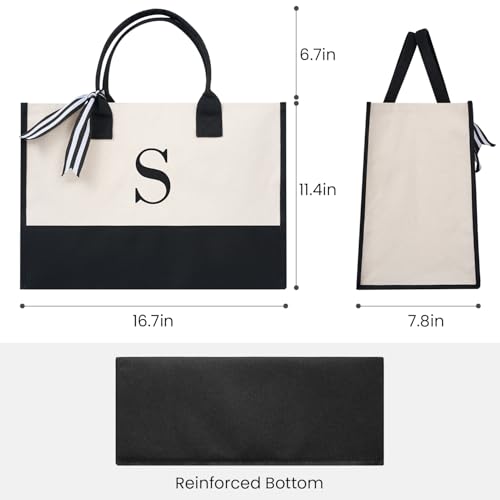 Image of BAGAIL Initial Tote Bag, Personalized Birthday Gifts for Women, Teacher, Friends, Mom, Wedding, Monogrammed Beach Bag