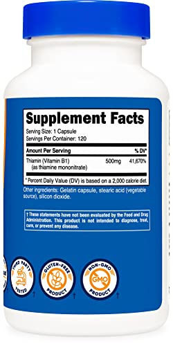 Nutricost Vitamin B1 (Thiamin) 500Mg, 120 Capsules (2 Bottles) #TOP3