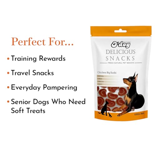 Image of PETS EMPIRE O'Dog Chicken Big Sushi, Healthy Dog Treats, Chewy Dogs Bites for Training and Feeding, Made with Real Chicken, Non-Vegetarian Pup Snacks for Dogs, Puppies - 100g