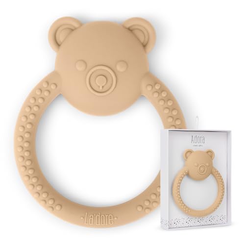 Image of Silicone Bear Teething Toys - Silicone Teether Toys for Babies 0-6 Months - Cute Animal-Shaped Teething Relief, Easy to Clean Teething Ring - Newborn Essentials Must Have (Bear/Wheat)