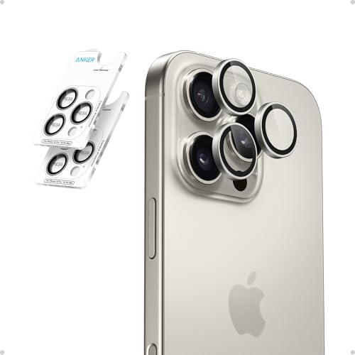Anker Camera Lens Protector for iPhone 15 Pro/15 Pro Max, 2-Pack HD and Ultra-Durable ShieldX Glass, Easy Installation, Exclusively for iPhone 15 Pro/15 Pro Max (Titanium) iPhone 15 Pro/15 P
