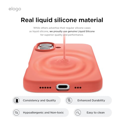 Image of elago Compatible with iPhone 16 Case, Premium Liquid Silicone Case, Full Body Protective Cover, Shockproof, Slim Phone Case, Anti-Scratch Soft Microfiber Lining, 6.1 inch (Pomelo Pink)