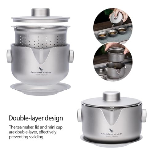 Théière en titane anti-brûlure Boundless Voyage double couche pour le camping