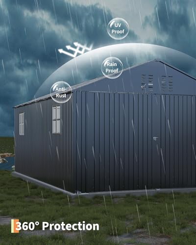 Image of GarveeLife 12x20 ft Metal Carport, Enclosed Car Port | Reinforced Frame and Steel Roof / Metal Garage Shed for Full-Sized Pickup Trucks