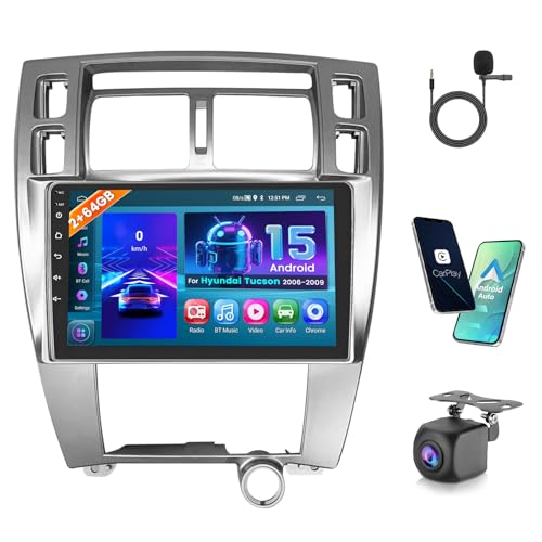 Hikity 2+64GB Android Car Stereo for Hyundai Tucson 2006-2009 Radio 10.1 Inch Touchscreen Car Radio Wireless Carplay Android Auto Support GPS Navigation WiFi Bluetooth FM EQ Backup Camera