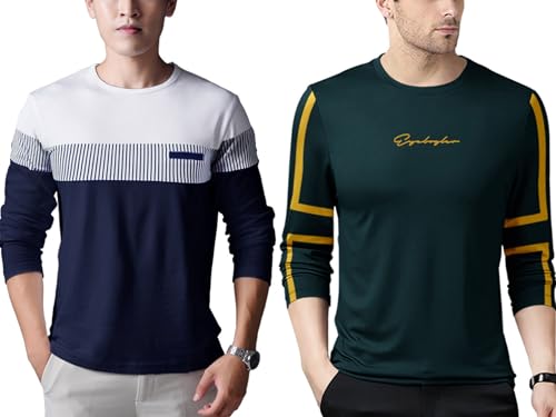 Image of Noble Monk Men Full Sleeve Round Neck T-Shirt | Printed Sleeves |Regular fit Tshirt for Men
