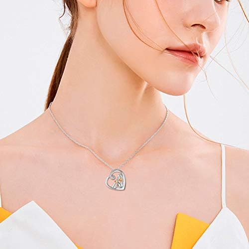 Cat Necklace for Women 925 Sterling Silver Cat and Girl Heart Pendant Necklaces Gold Cat Memorial Gifts for Cat Lover Animal Necklace Cat Jewellery for Childs