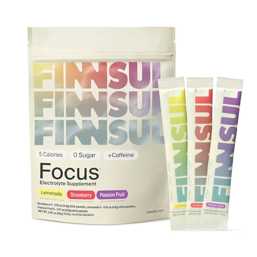 FINNSUL Focus + Caffeine Electrolyte Drink Mix Cognizin, Magnesium, Biotin, Vitamin B for Energy, Hydration & Mental Clarity — Sugar Free, Low Calorie (15 Packets), Variety Pack