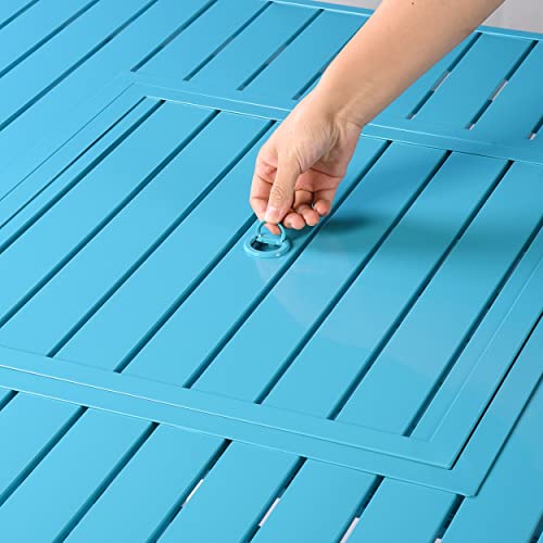 Image of Square 42 in. x 42 in. Aluminum Propane Fire Pit Table with Glass Beads, Two Covers, Lid, 57,000 BTUs in Blue Finish