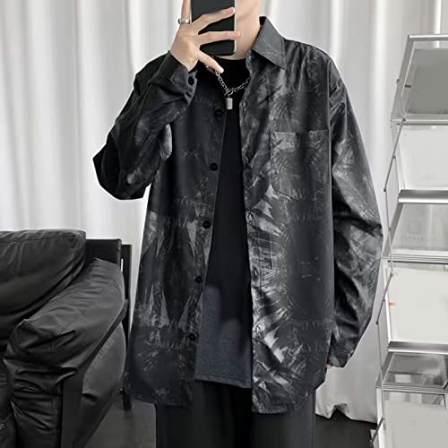 MYNKYLL Camisas masculinas casuais manga longa outono inverno estampadas moda top camisas camisas ma