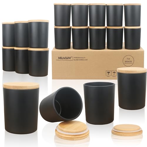 MILIVIXAY Lot de 20 pots à bougies vides en verre épais noir mat de 200 ml avec couvercles pour la fabrication de bougies – Conteneurs à épices, poudre