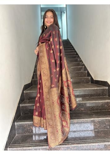 Image of Women's Banarasi Silk Georgette Saree Featuring Silver Sequin And Mirror Work