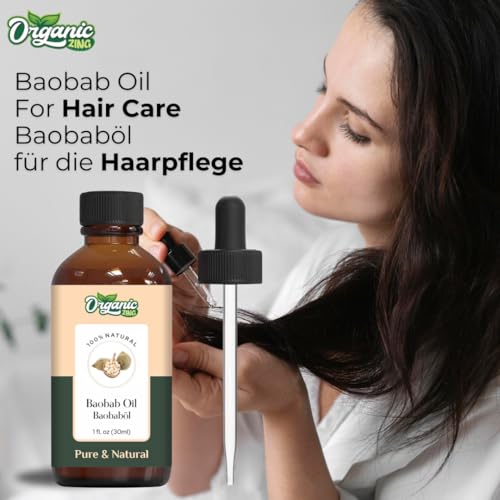 Image of Organic Zing Baobab Oil 30 ml - Cosmetic Grade Cold-Pressed Carrier Oil for Skin & Hair Care | Lightweight Fast-Absorbing Oil for Face, Body & DIY Formulations
